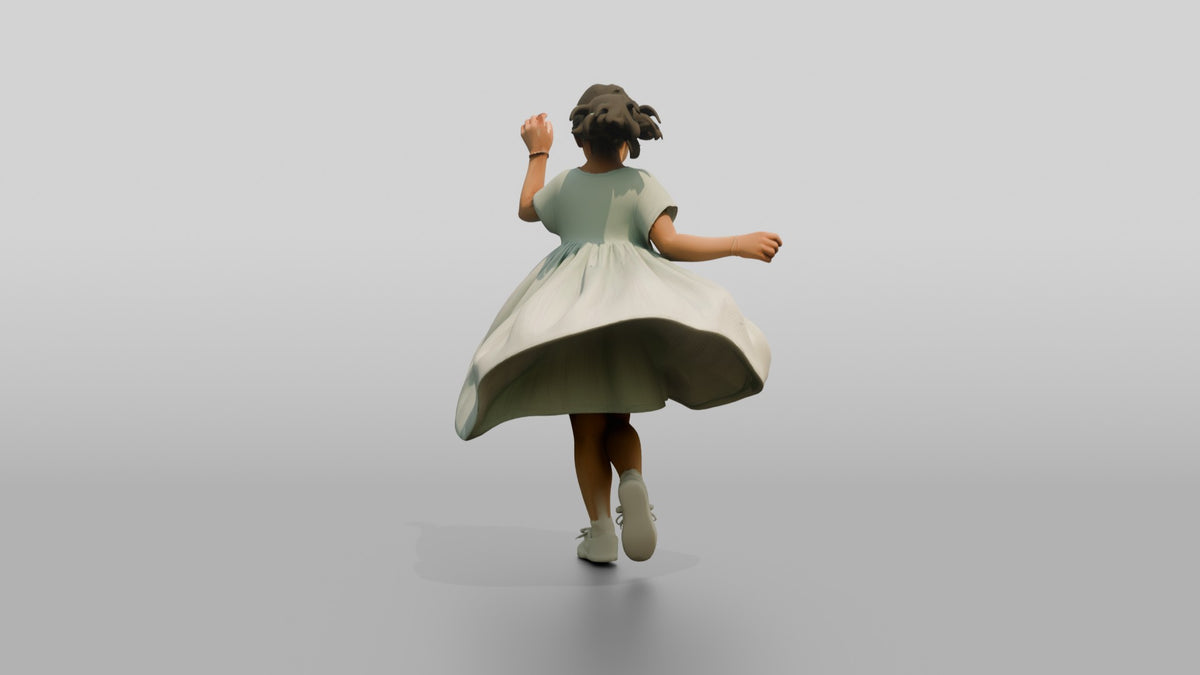 Girl Twirling in Mint Green Dress - 3D character model, view 3