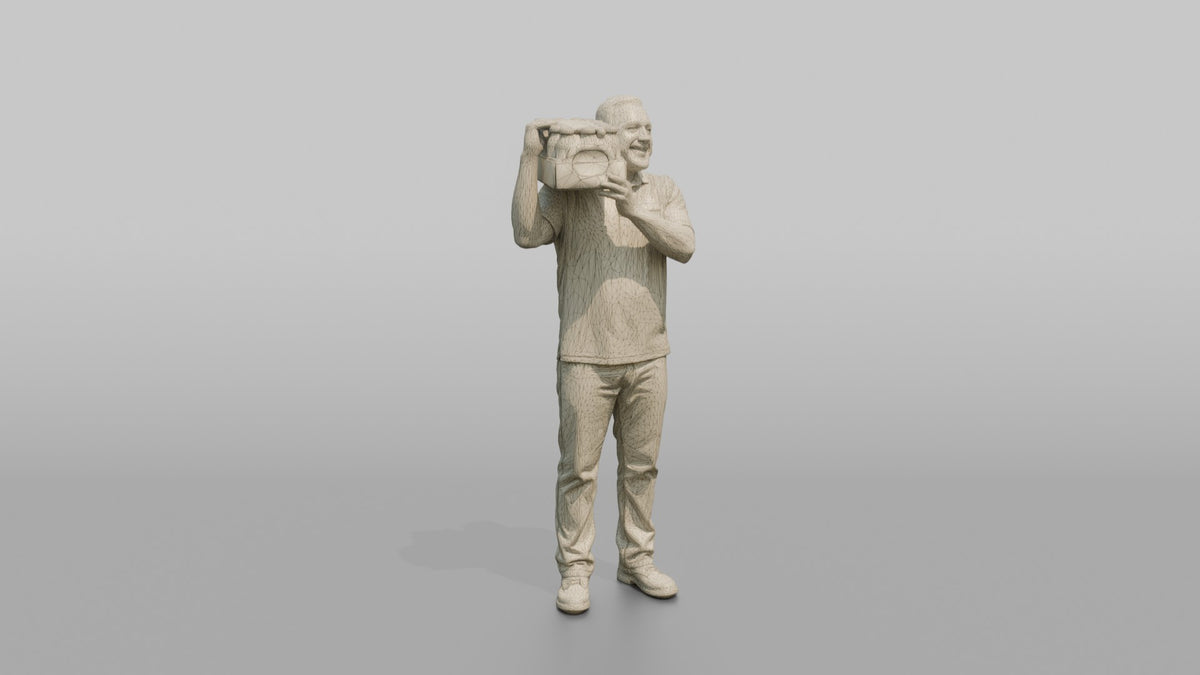 Father Carrying A Case Of Bottled Water On One Shoulder - wireframe topology preview