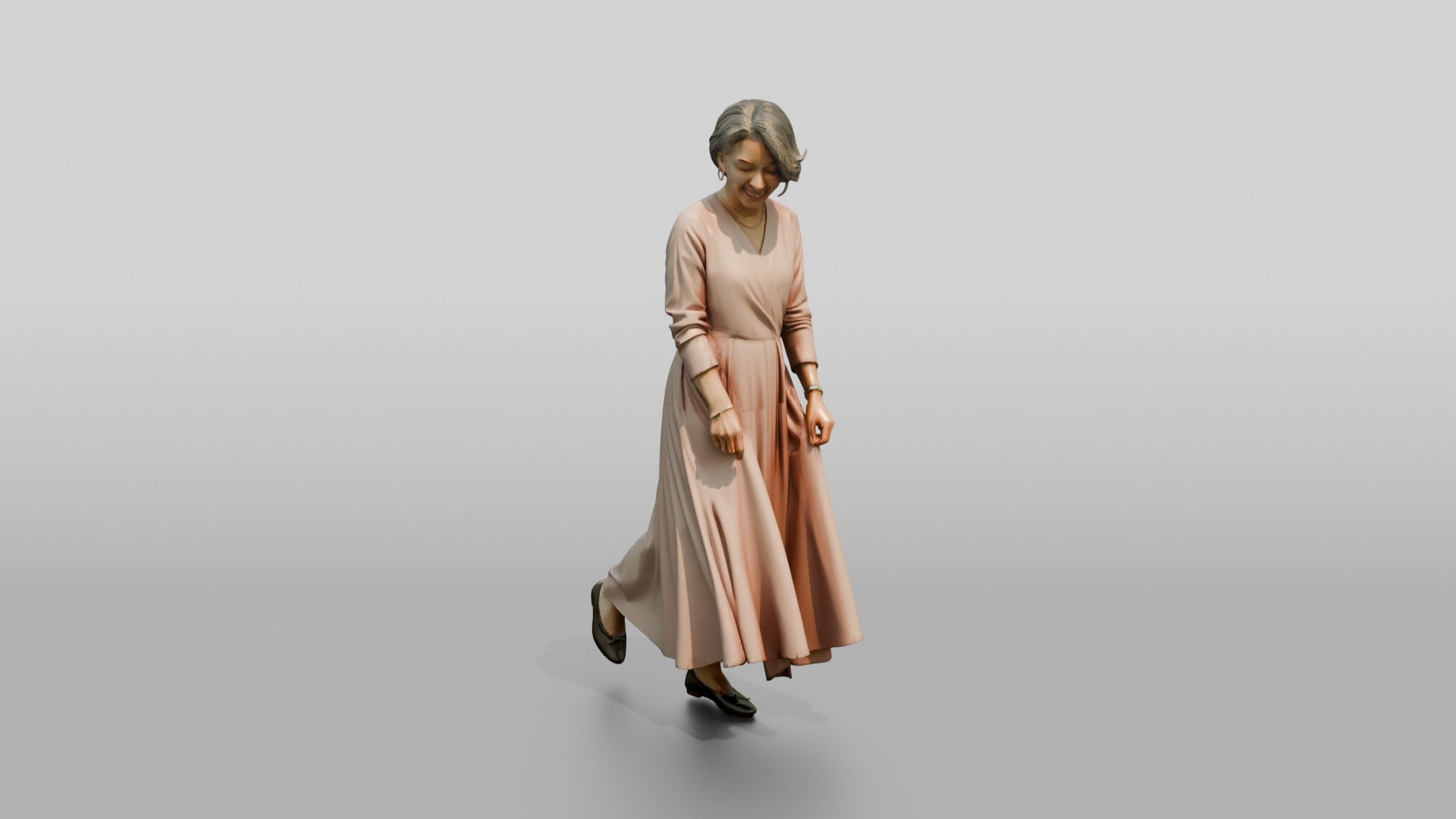 Elegant Woman in Flowing Pink Dress