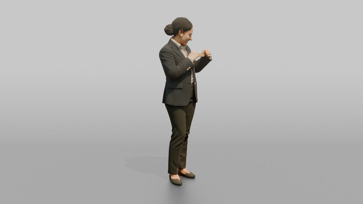 Concierge Woman Adjusting A Name Badge On Their Blazer - 3D character model, view 2
