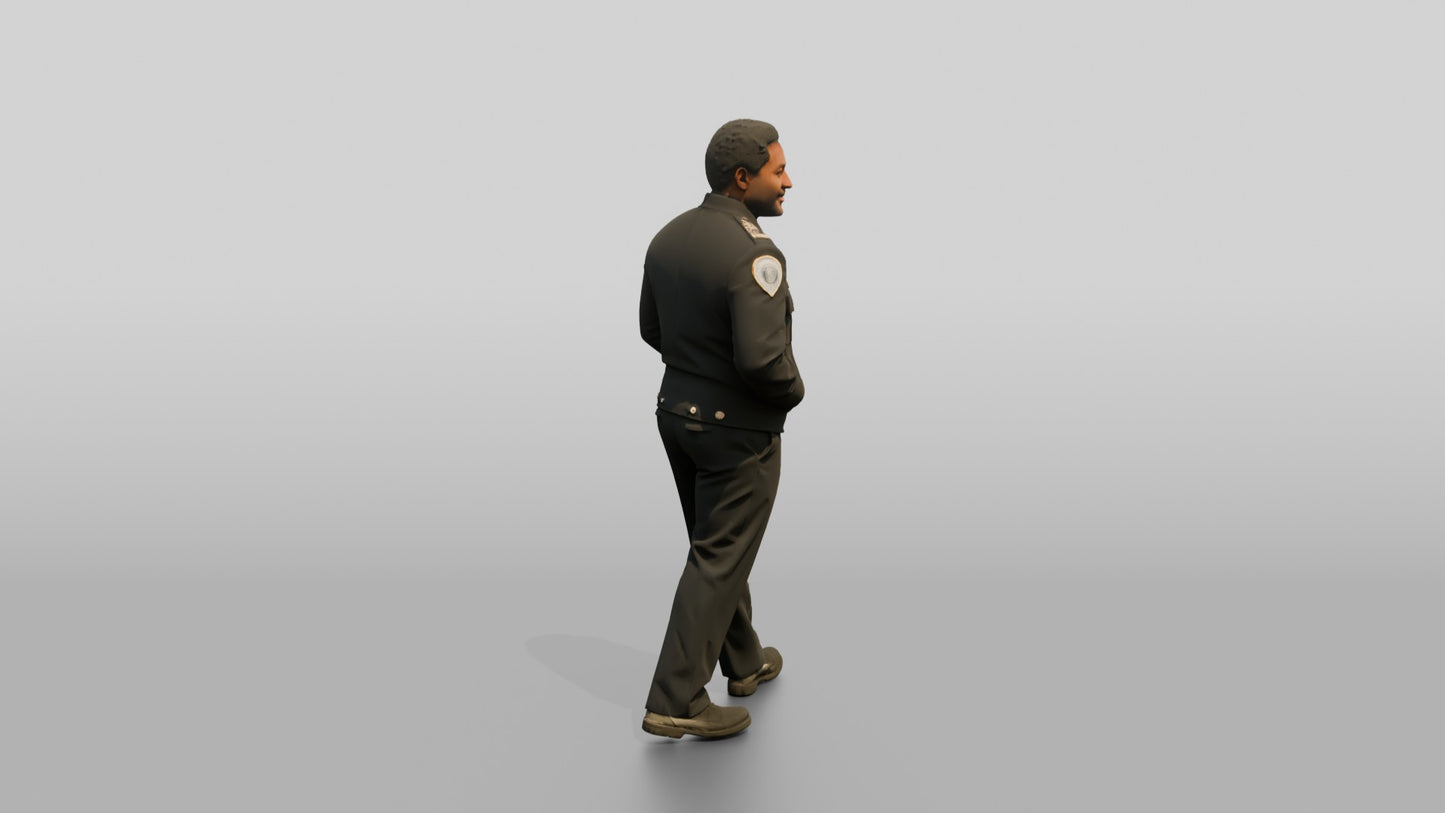 Police Officer Walking Hands in Pockets