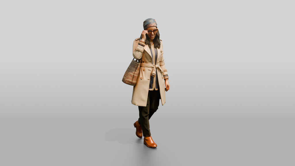 Woman in Headscarf and Trench Coat with Sunglasses