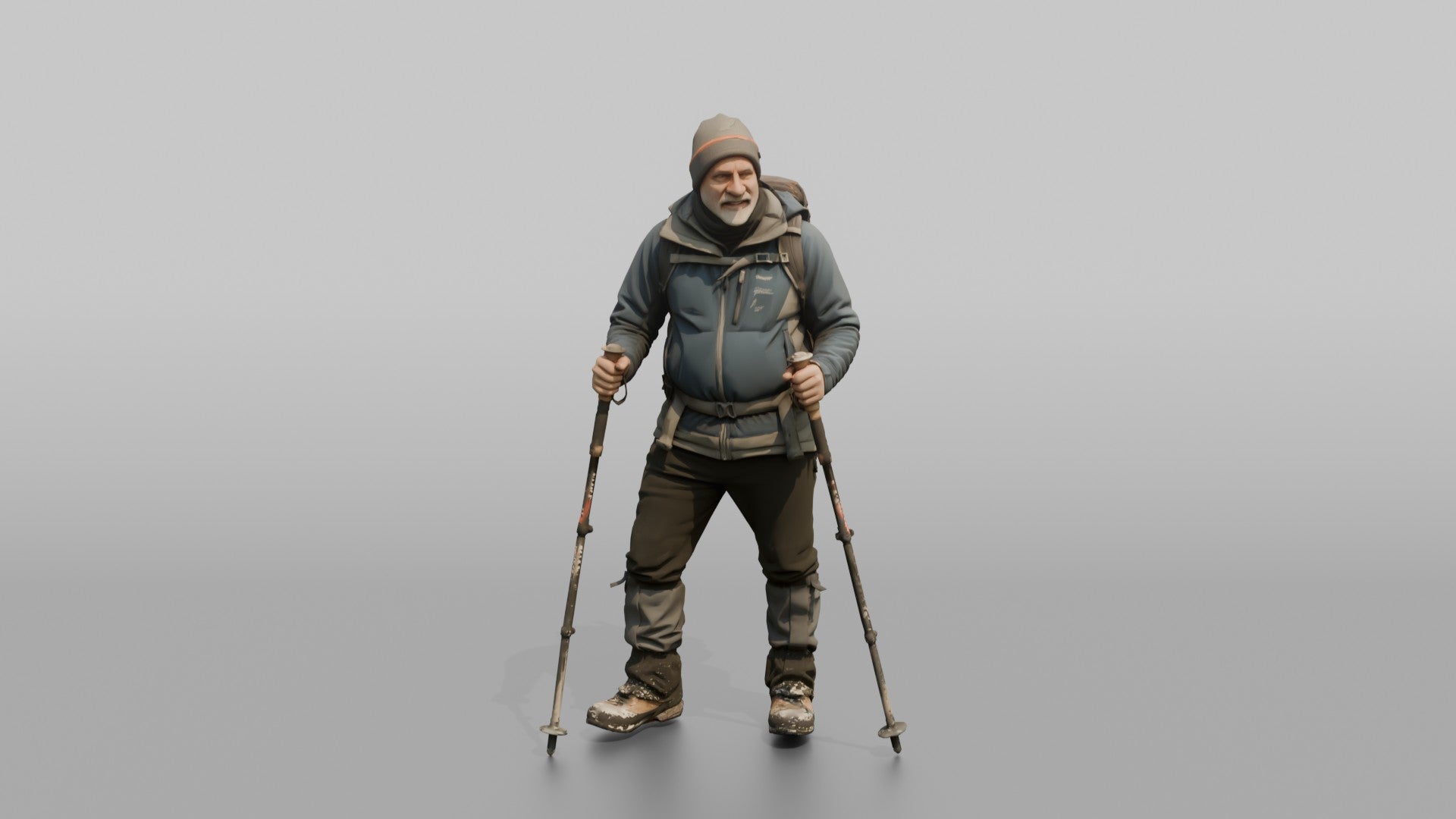 Hiker Planting Trekking Poles in the Snow