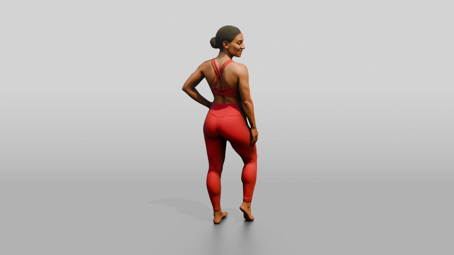Woman in Red Activewear with Hand on Hip