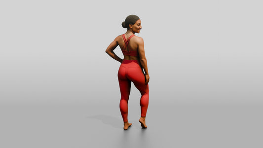 Woman in Red Activewear with Hand on Hip - 3D character model, view 1