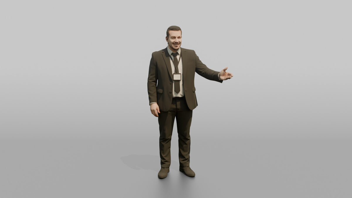 Door Staff Man Gesturing Toward The Entrance, Welcoming A Guest - 3D character model, view 5