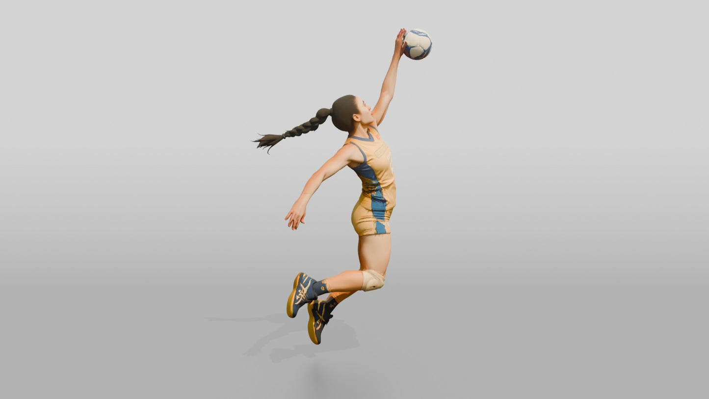 Hispanic Female Volleyball Player in Gold and Blue Uniform