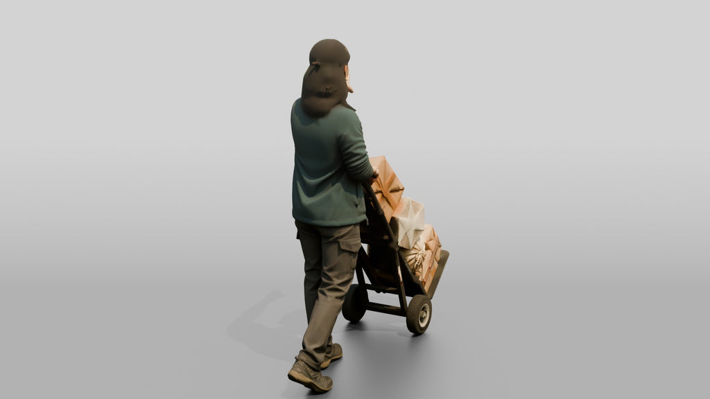 Woman Pushing Loaded Hand Truck
