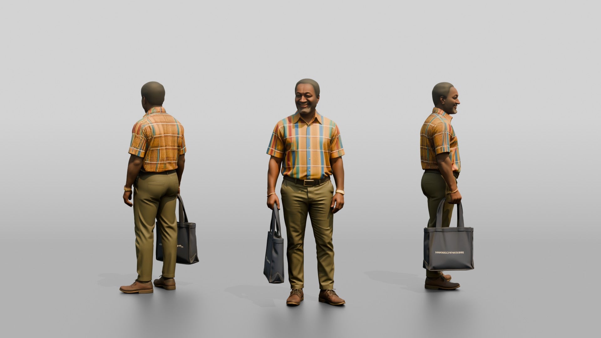 African Man in a Kente Print Shirt with a Shopper Bag
