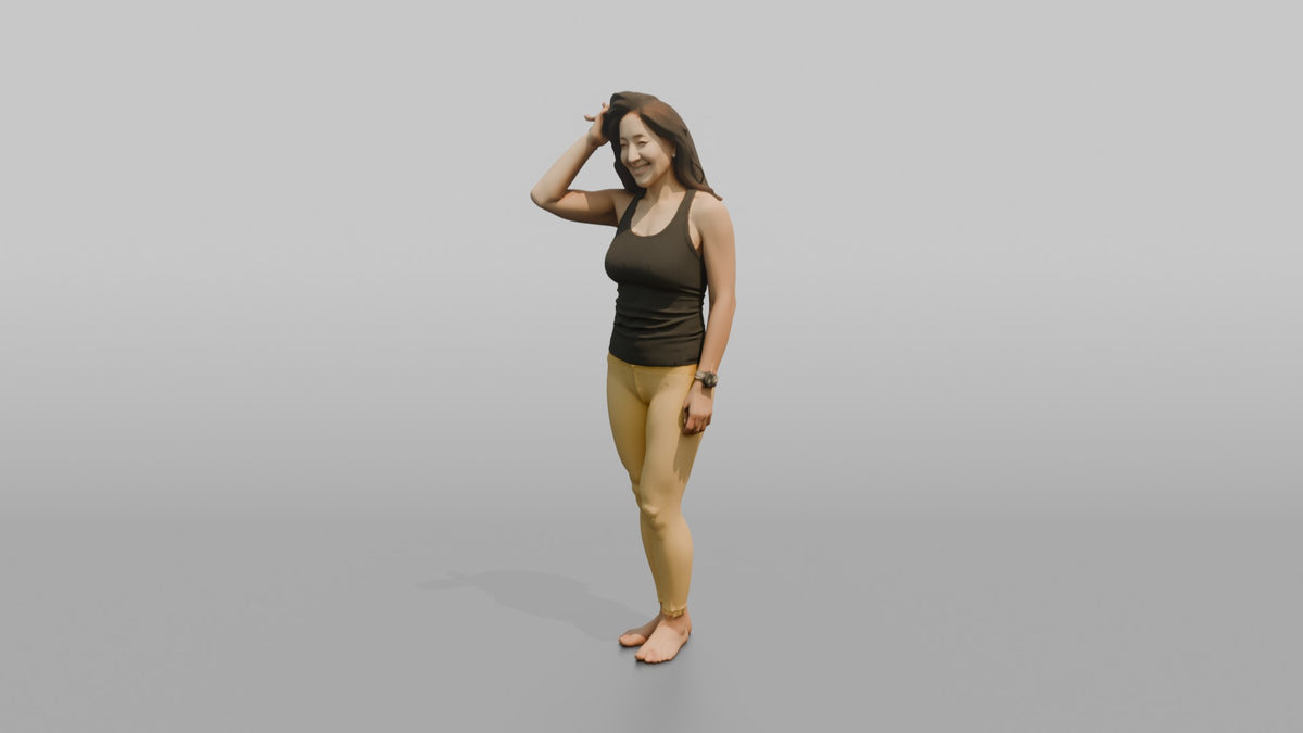 Physique Model Woman Standing With One Hand Through The Hair, Confident Pose - 3D character model, view 4