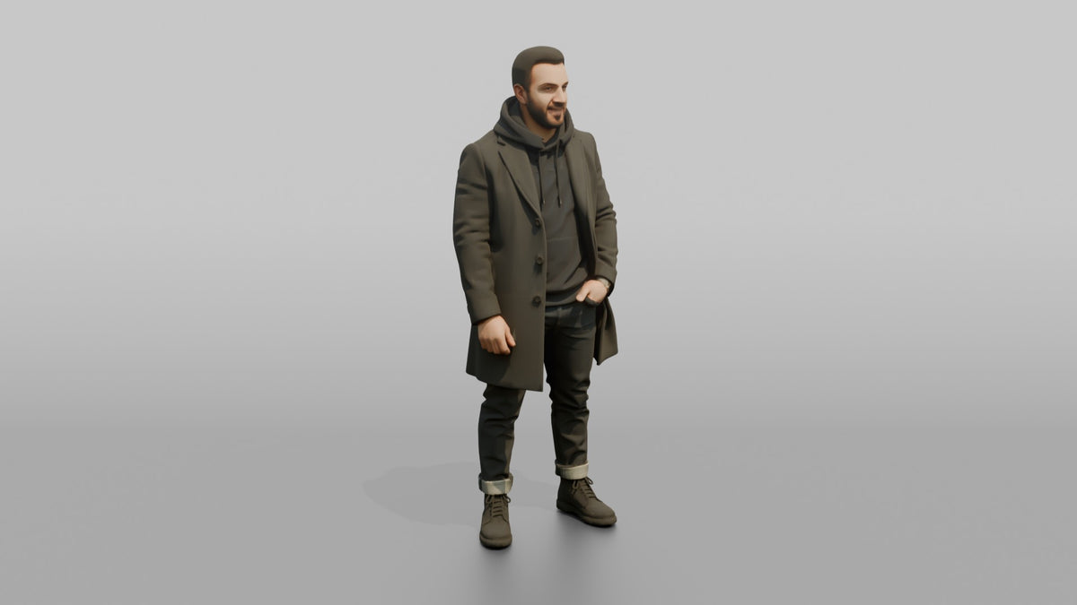 Middle Eastern Man in Long Overcoat and Boots - 3D character model, view 1