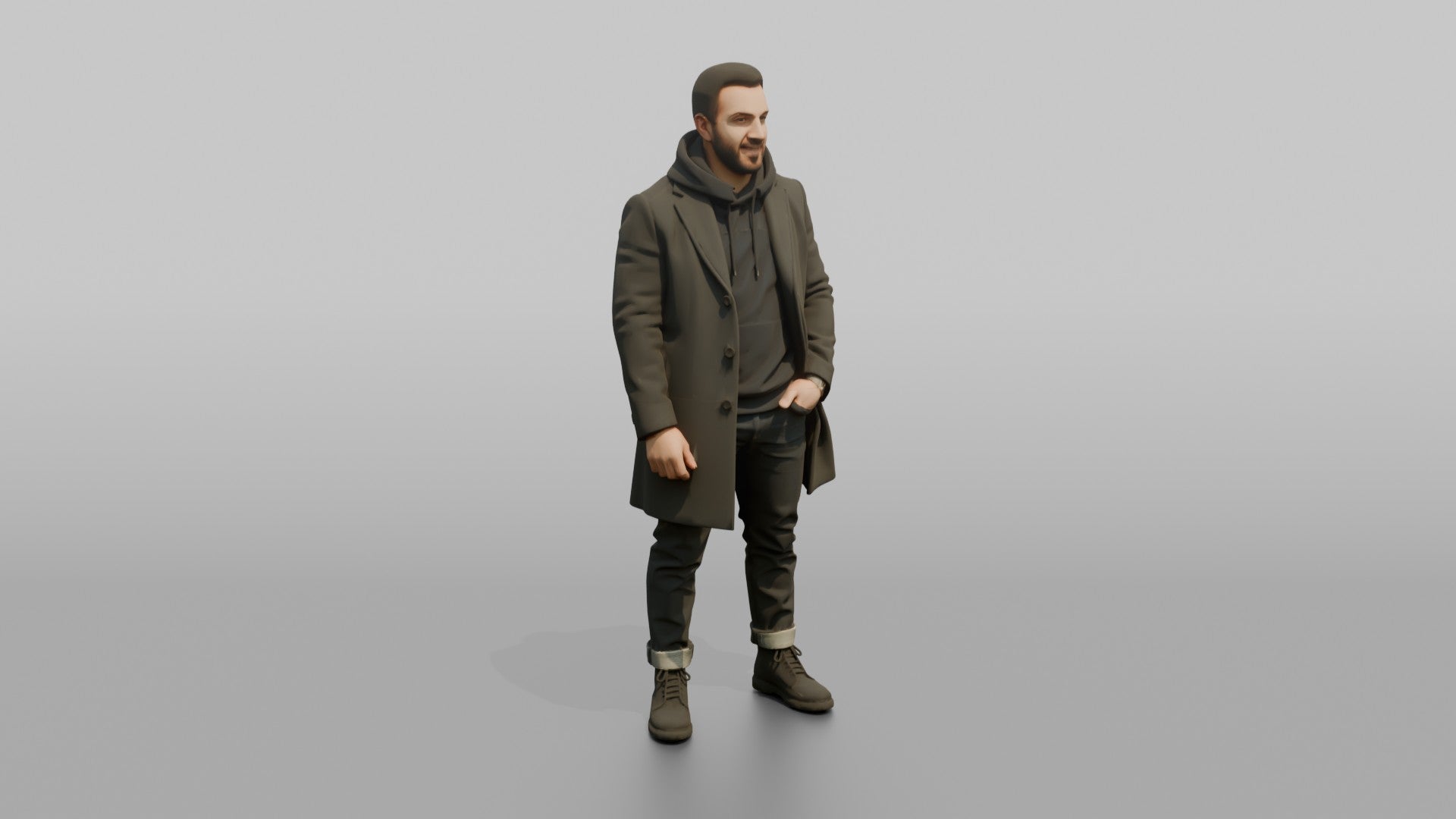 Middle Eastern Man in Long Overcoat and Boots