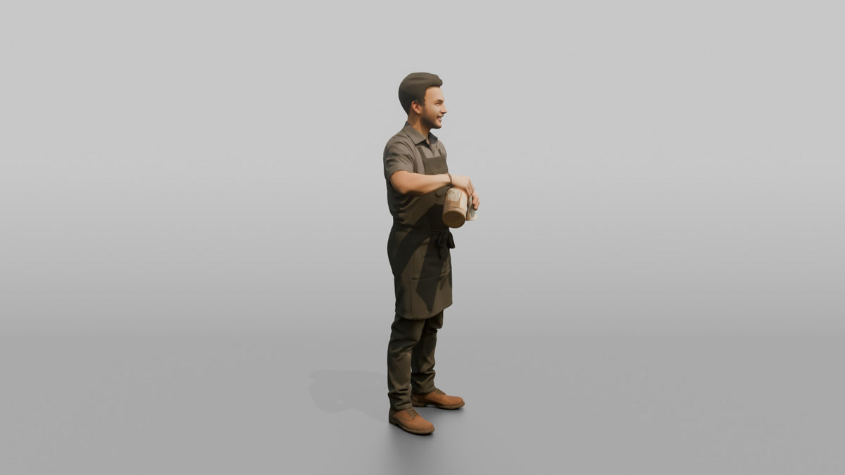 Bartender Man Holding A Jigger And A Bottle - 3D character model, view 2
