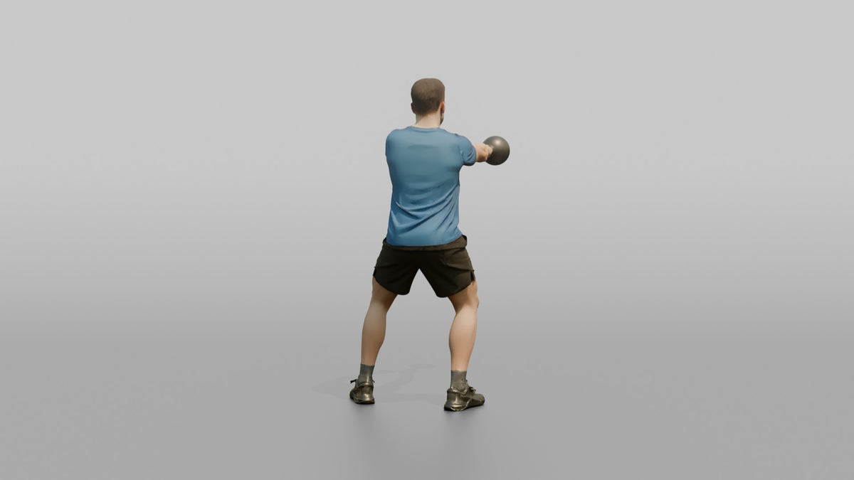 Weightlifter Man Performing A Kettlebell Swing - 3D character model, view 3