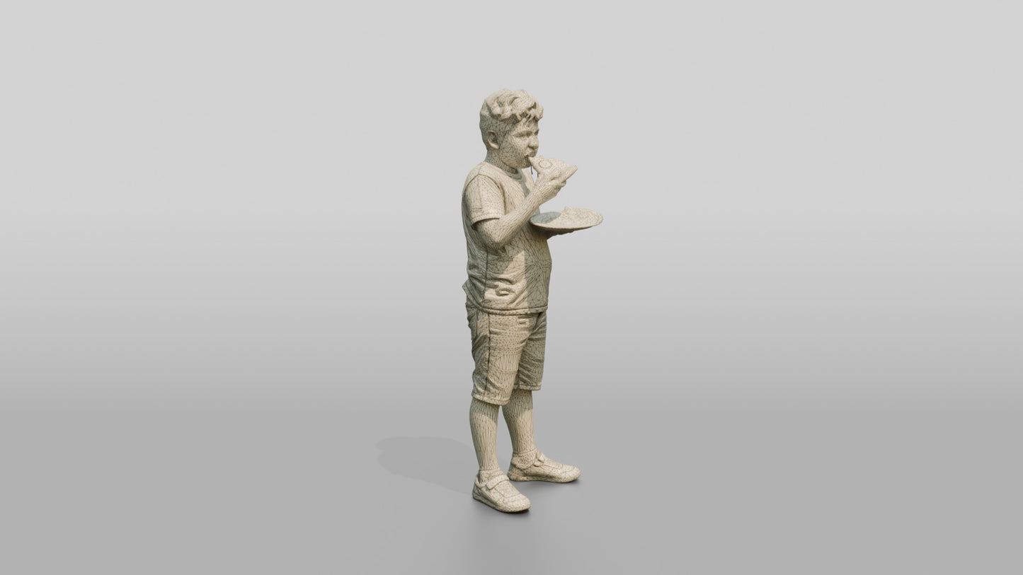 Stocky Portuguese Boy Eating a Slice of Pizza