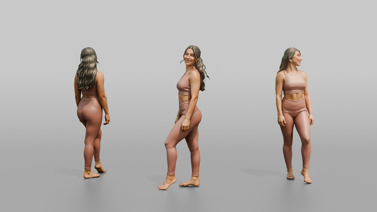 Fitness Influencer Woman Standing With A Slight Lean, Looking Over The Shoulder - 3D character model, view 1