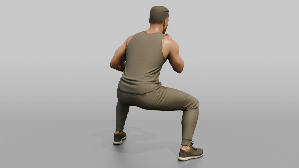 Fitness Influencer Man Doing A Wide-stance Squat - 3D character model, view 3