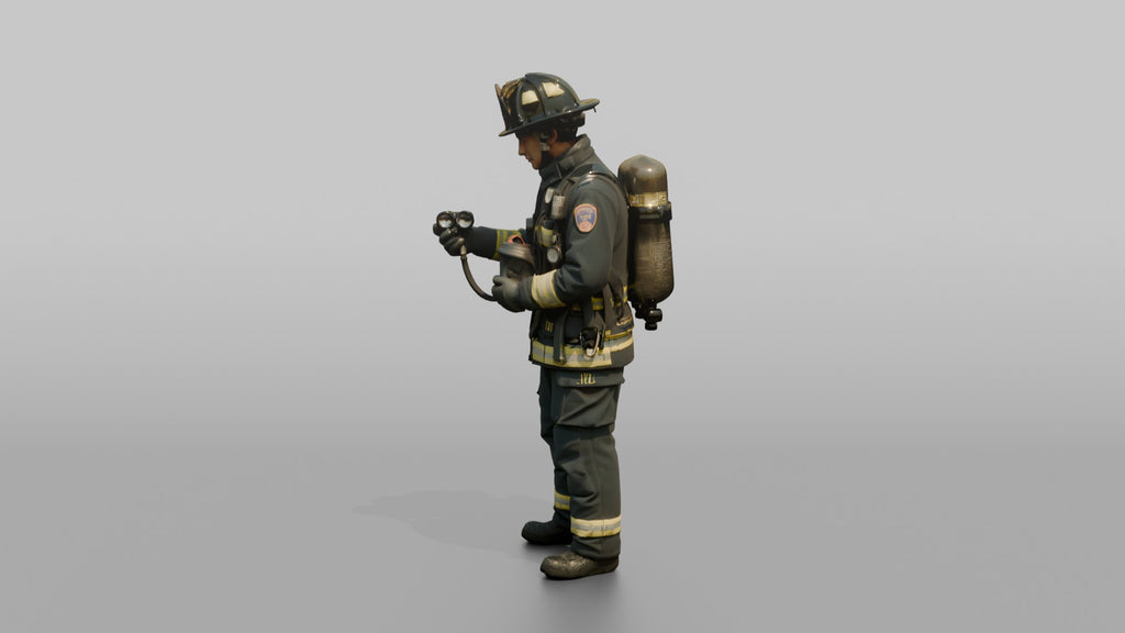 Firefighter Man Checking His Oxygen Gauge Pressures