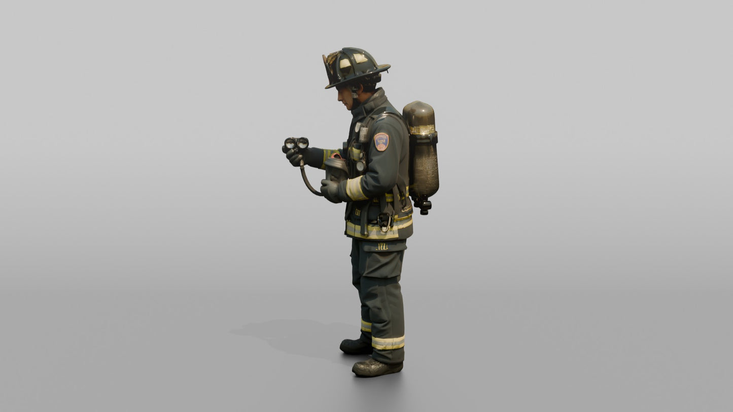 Firefighter Man Checking His Oxygen Gauge Pressures