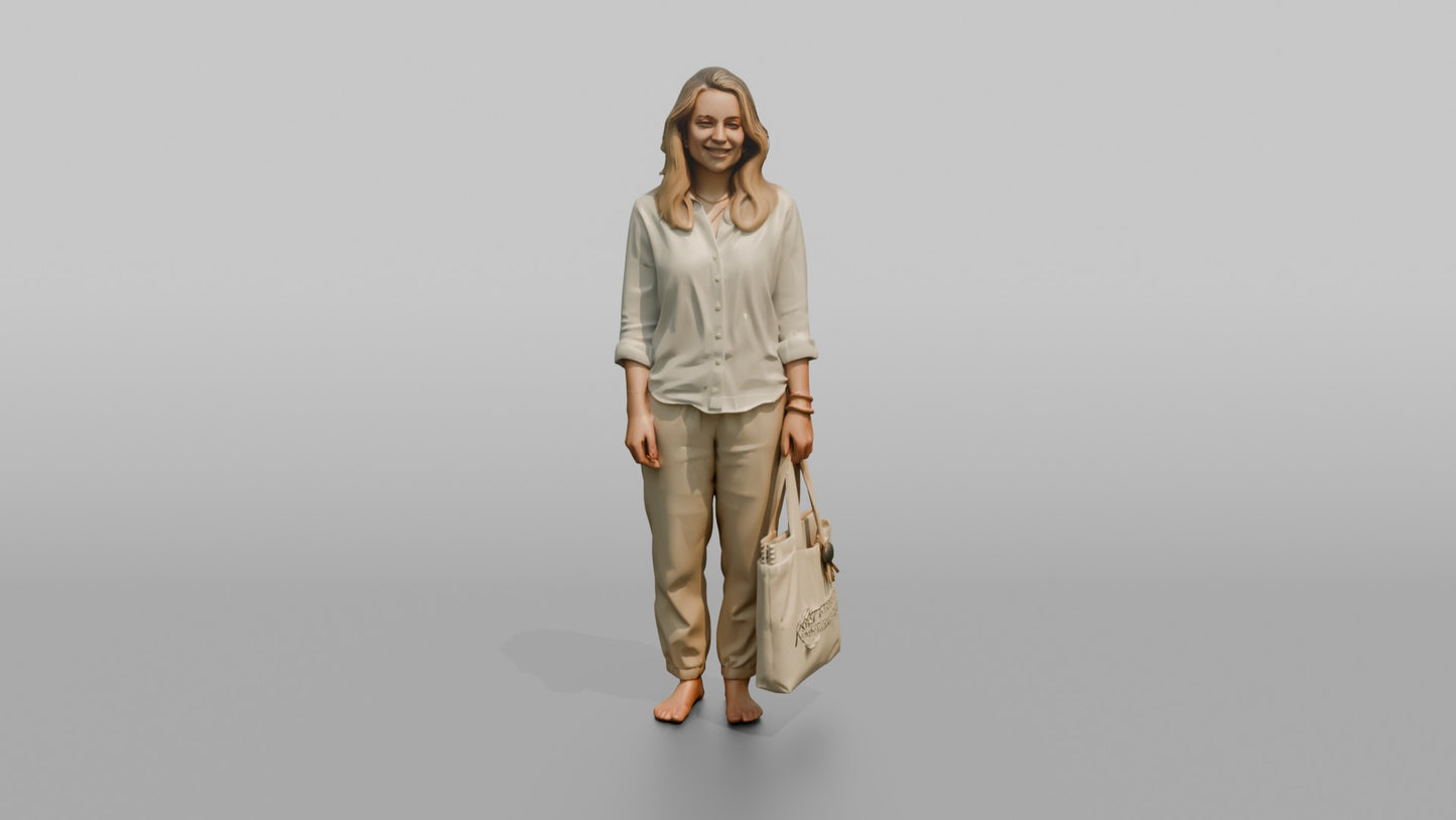 Dutch Woman in a Linen Blouse Holding a Tote Bag