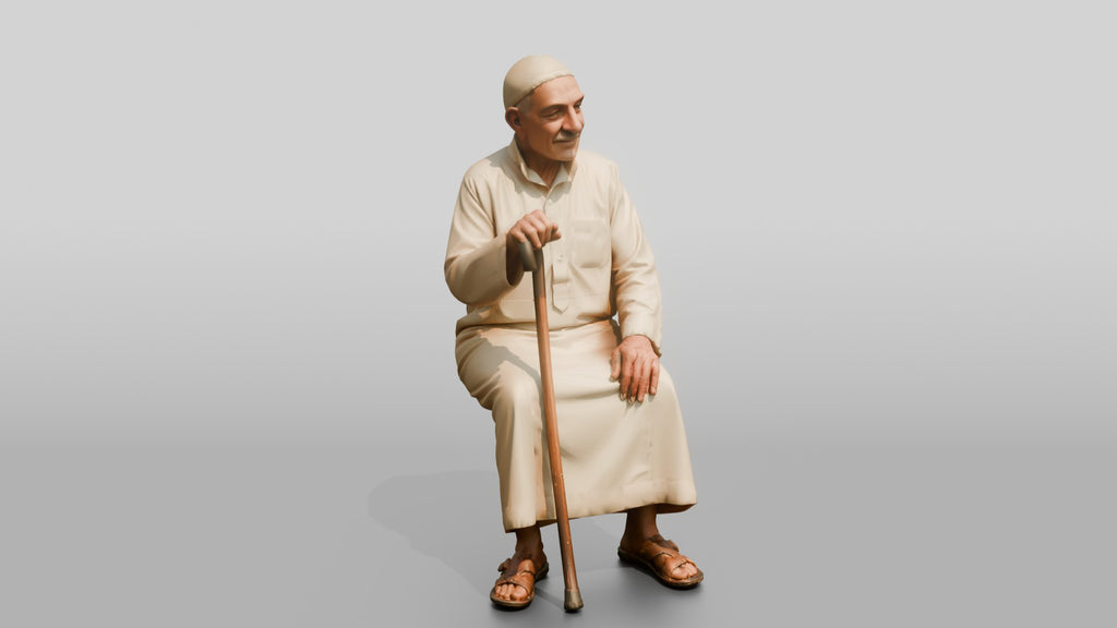 Petite Elderly Egyptian Man in Traditional Galabeya