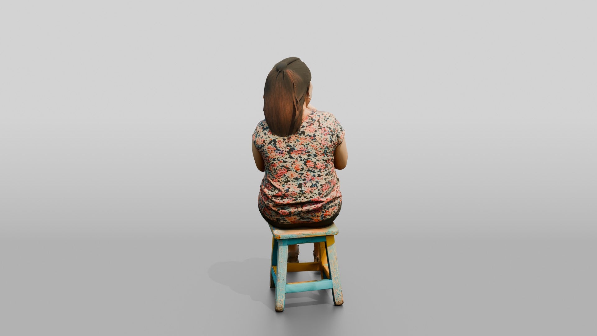 Chinese Woman Sitting on a Stool Drinking