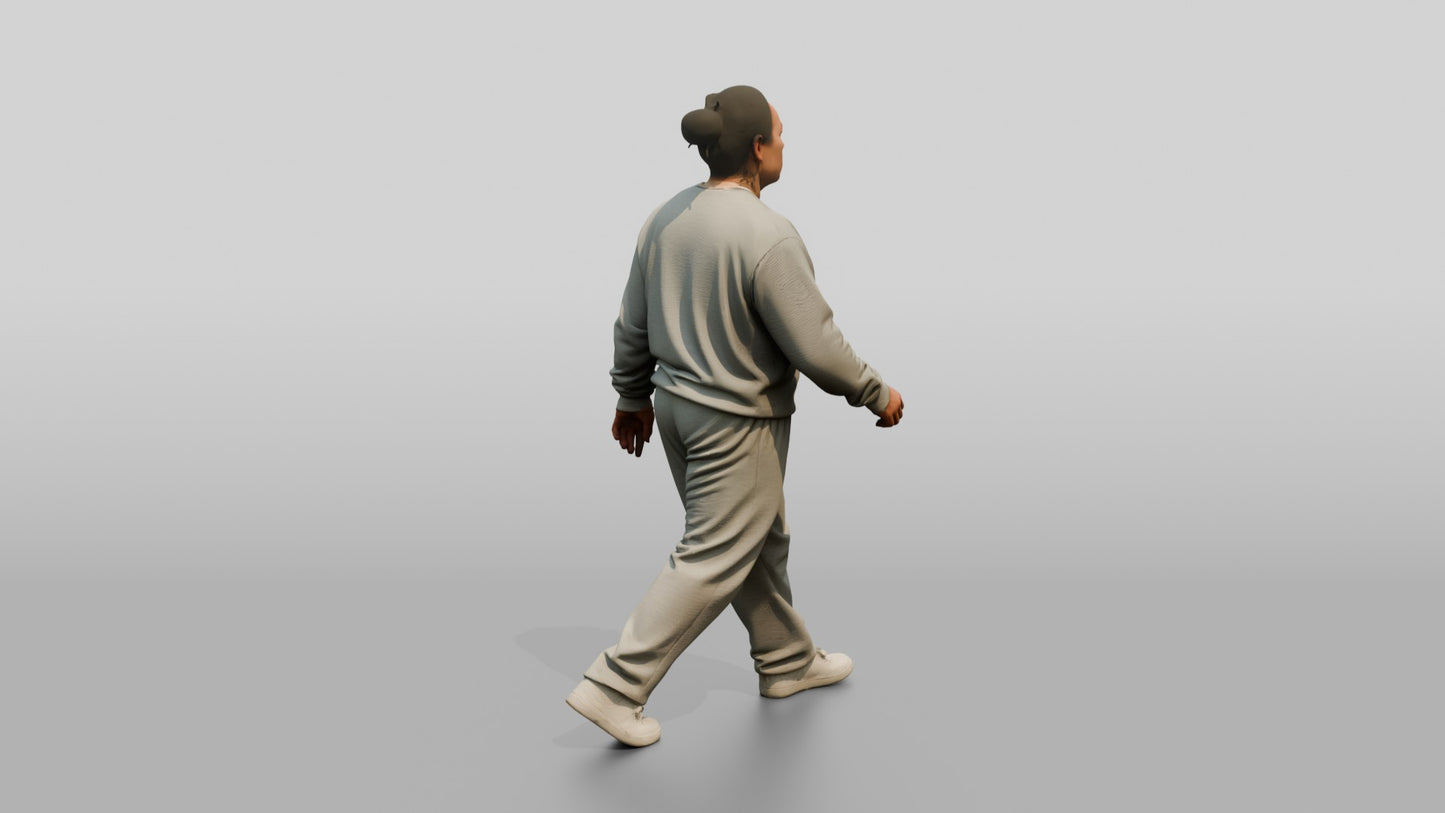East Asian Female Prisoner in a Grey Crewneck Sweatshirt