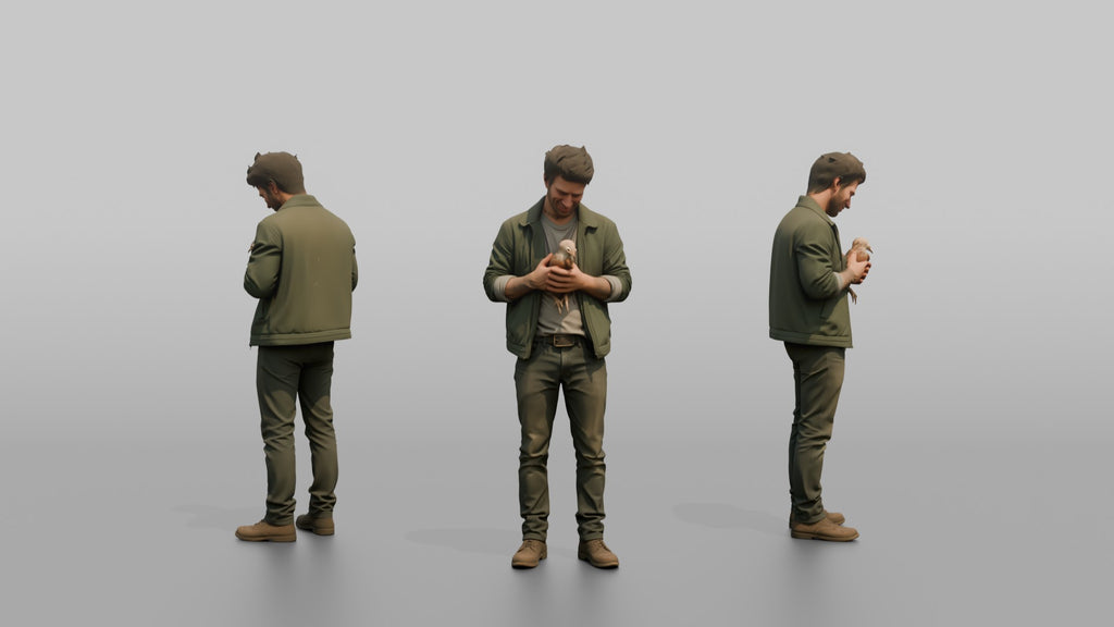Farmer Cradling Small Chicken