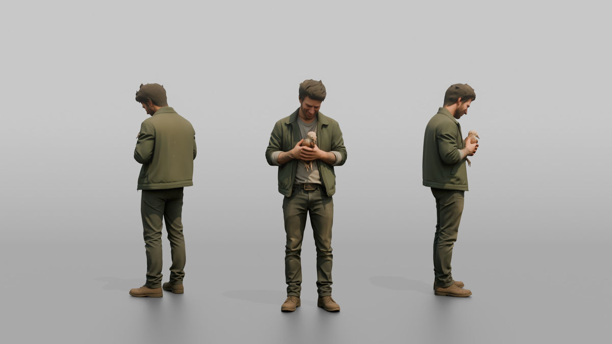 Farmer Cradling Small Chicken - 3D character model