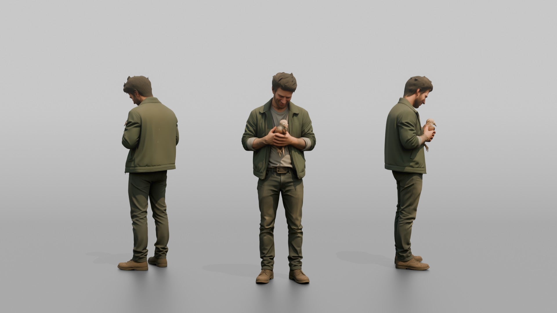 Farmer Cradling Small Chicken