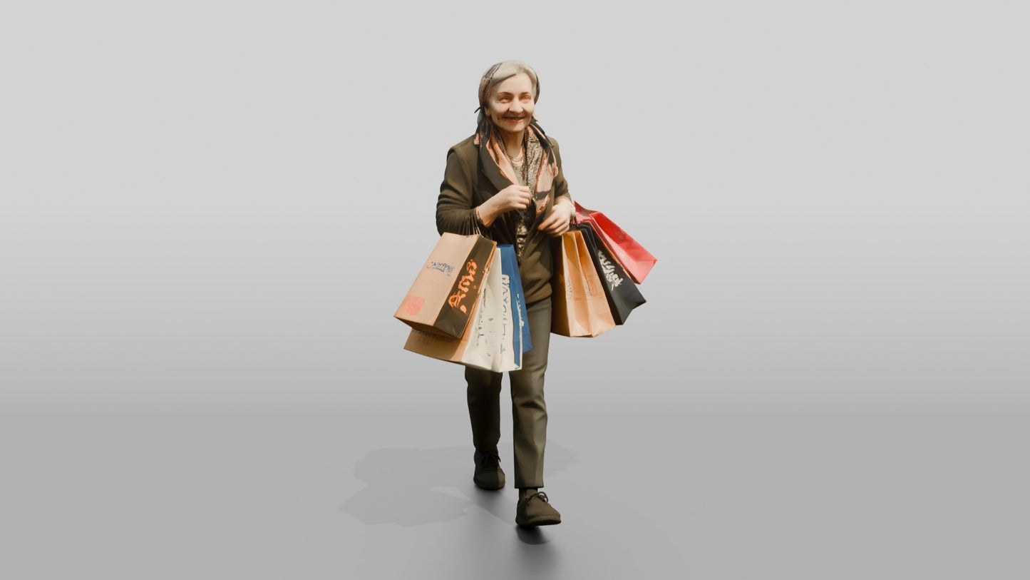 Elderly Woman Walking with Shopping Bags
