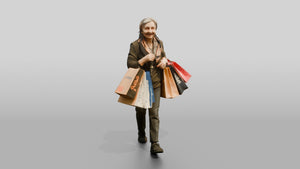 Elderly Woman Walking with Shopping Bags - 3D character model, view 1