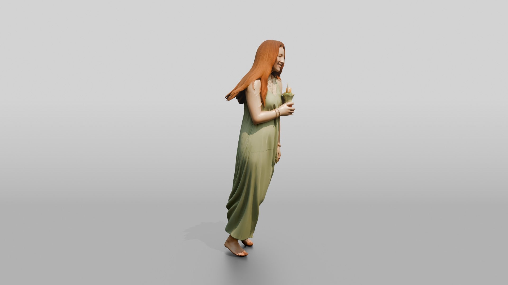 Woman in a Flowing Green Dress