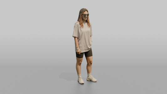 Woman Standing in a Pastel Oversized T-Shirt - 3D character model, view 1