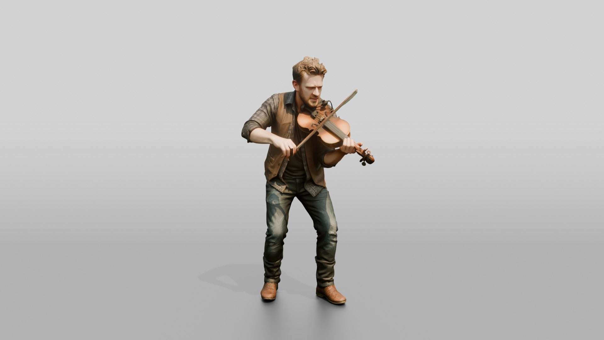 Bluegrass Fiddler Bowing Weathered Fiddle