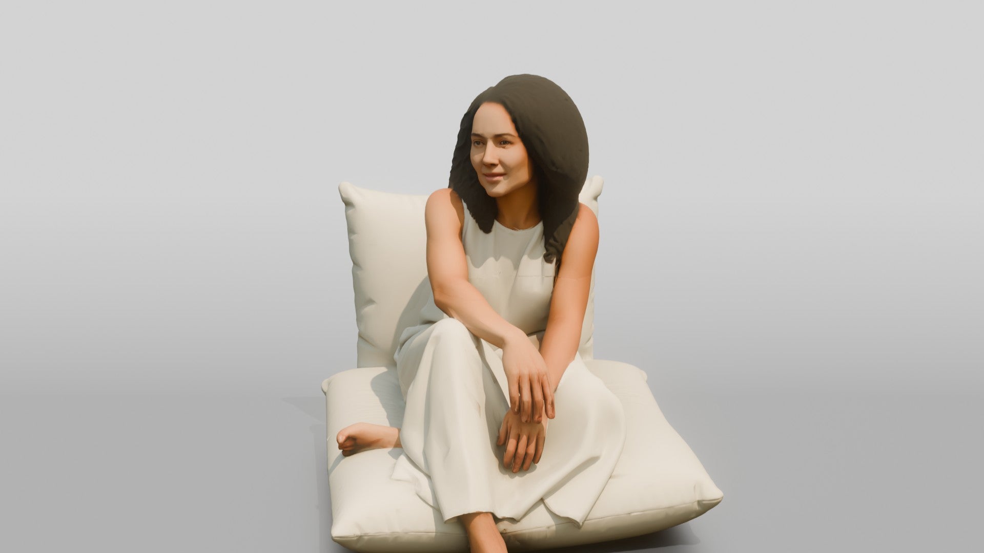 Woman Lounging on a Floor Cushion