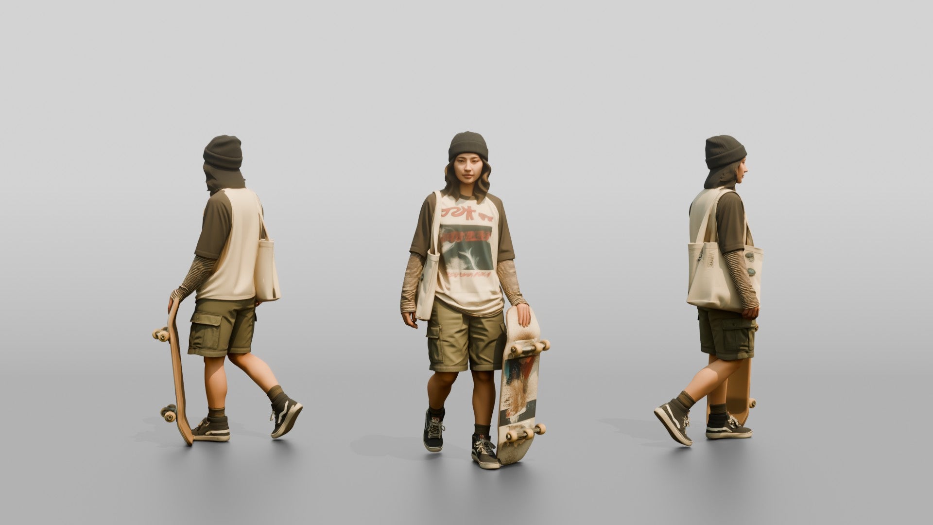 Asian Woman Balancing a Skateboard