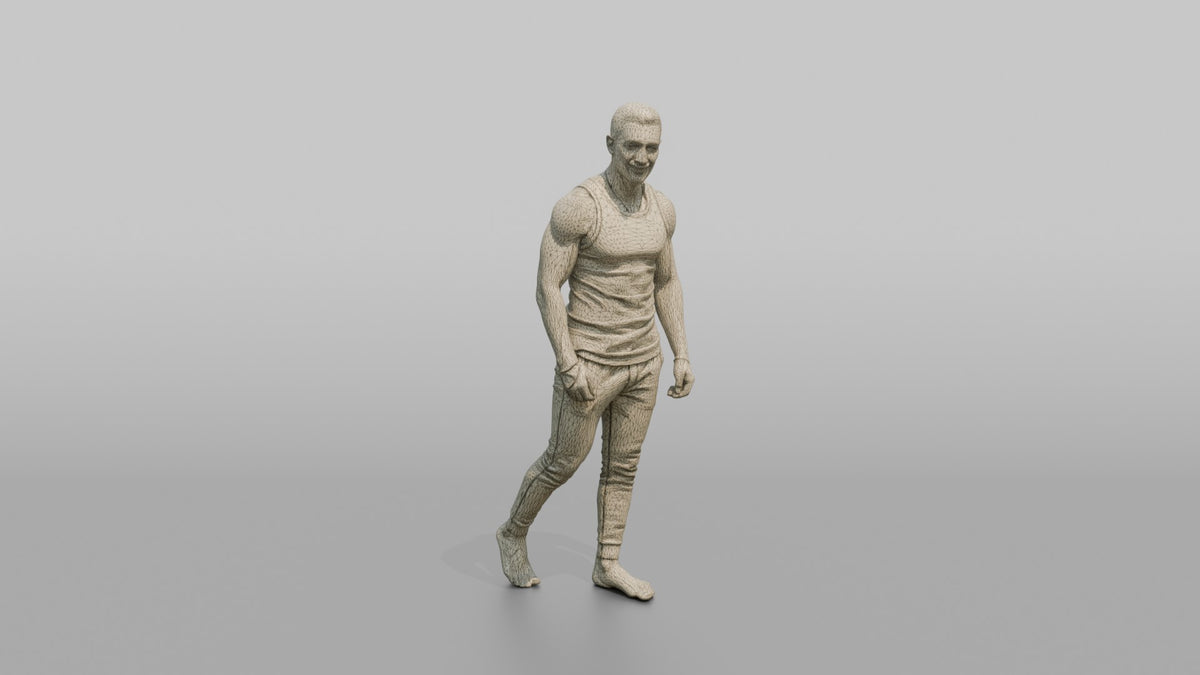 Fitness Influencer Man Standing Casually With One Leg Slightly Forward - wireframe topology preview
