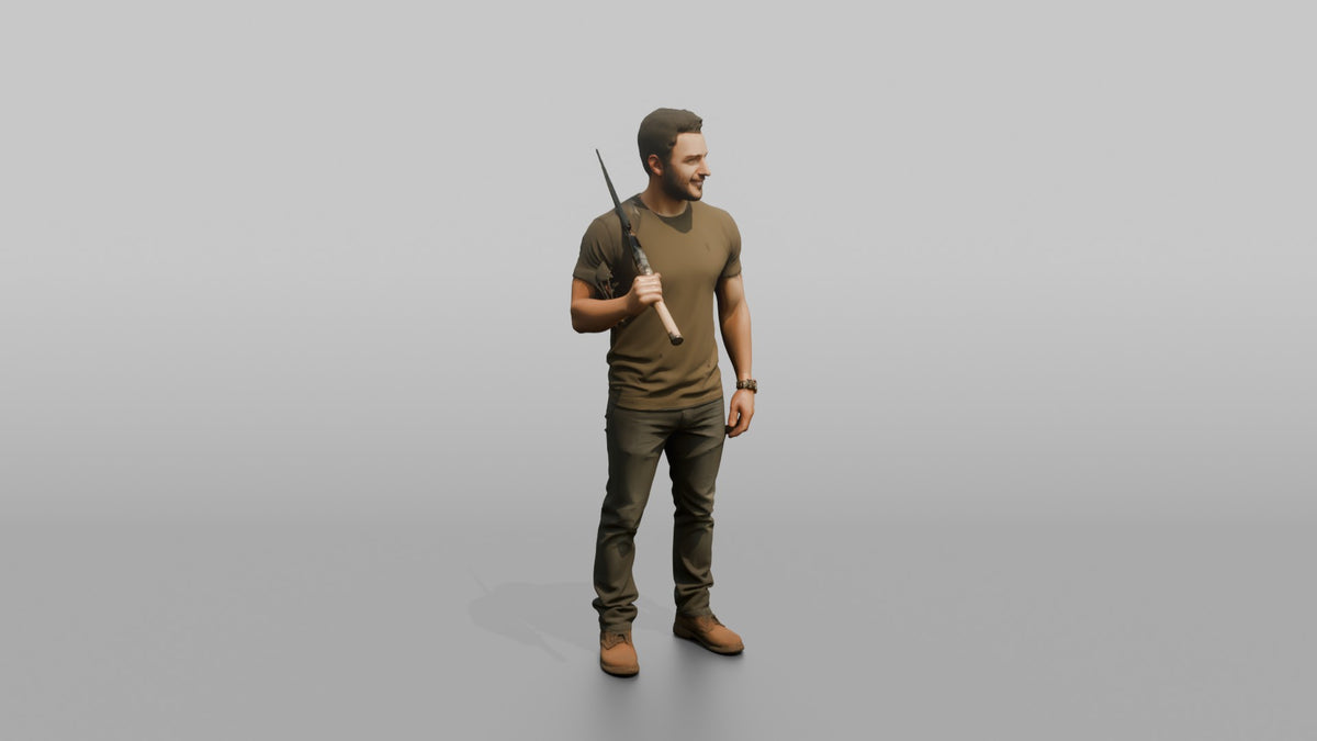Father Holding A Fishing Rod Propped Over One Shoulder - 3D character model, view 2