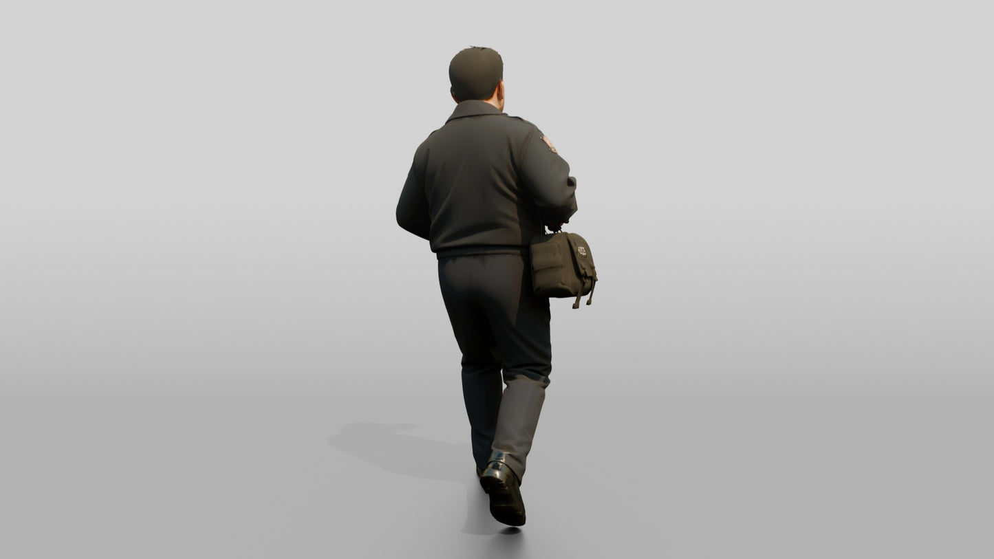 Police Officer Hurrying with a Shoulder Bag