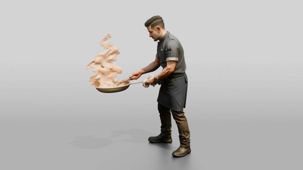 Sous Chef Flaming a Pan - 3D character model, view 4