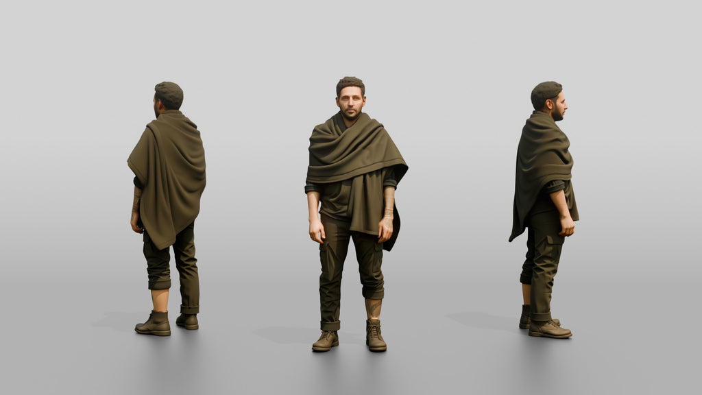 Homeless Man Wrapped in a Dark Utility Blanket