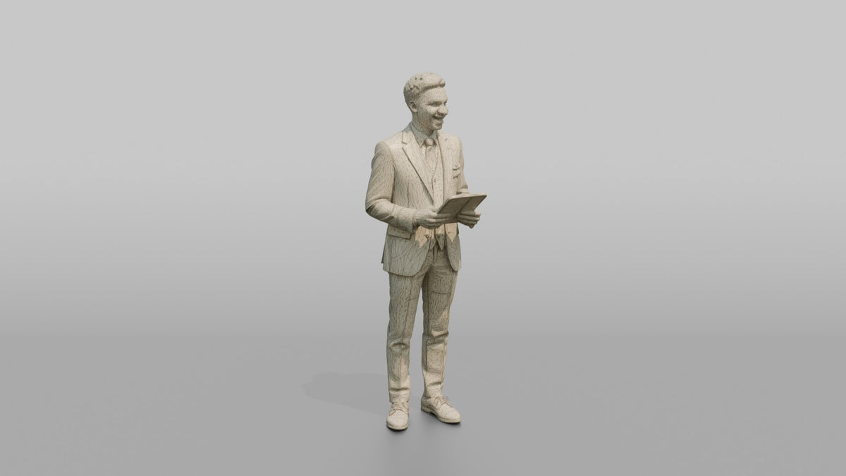 East Asian Airline Captain Standing with Hands in Pockets - wireframe topology preview