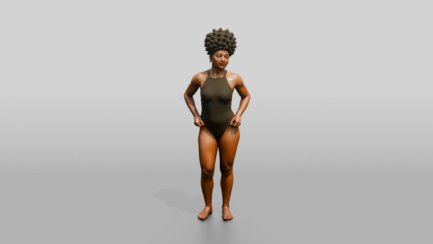 Black Woman in Olive One-Piece Swimsuit Hand on Hip
