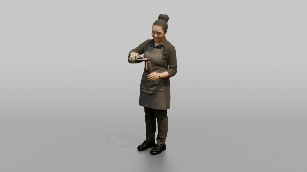 Server Woman Pouring Wine Into A Glass - 3D character model, view 4
