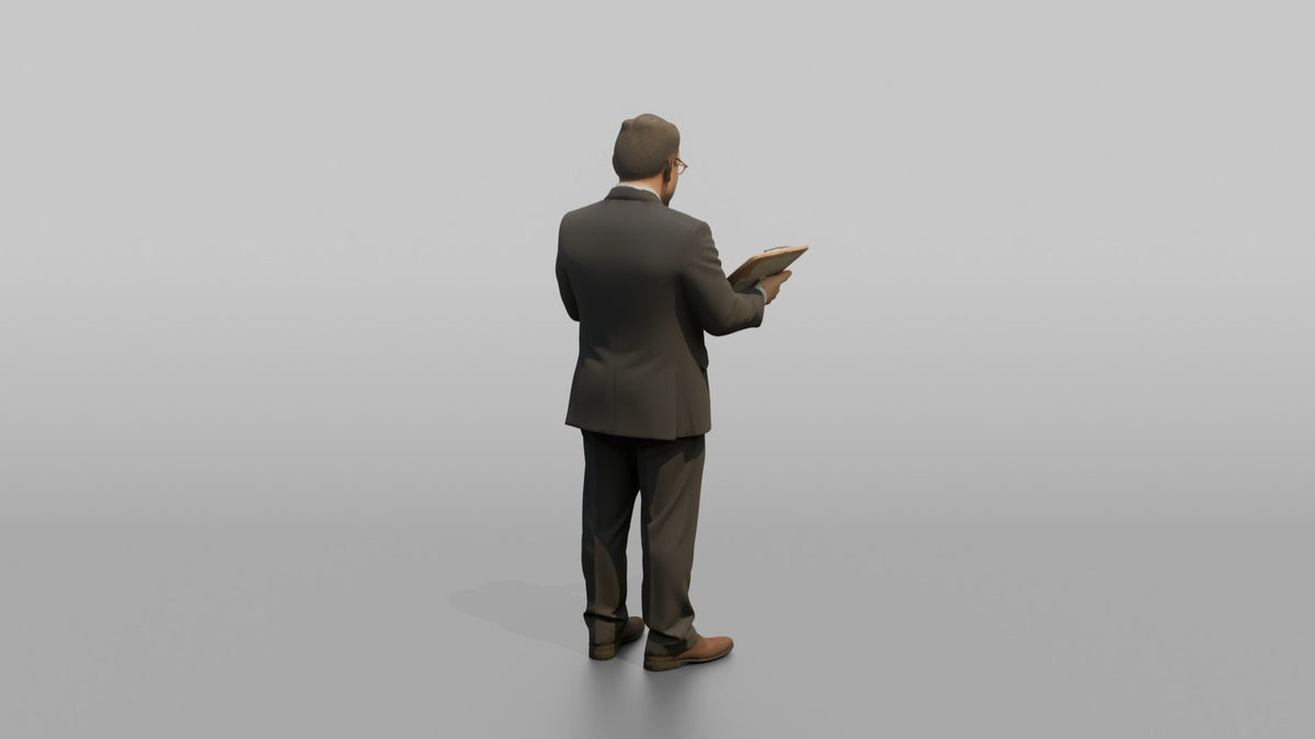 Receptionist Man Holding A Pen, Signing A Form - 3D character model, view 3