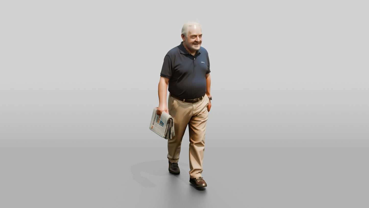 Elderly Plus-Size Italian Gentleman Holding a Newspaper