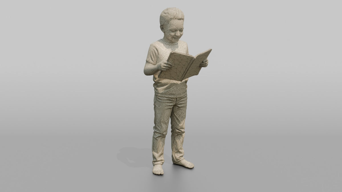 Son Holding A Comic Book Open With Both Hands - wireframe topology preview