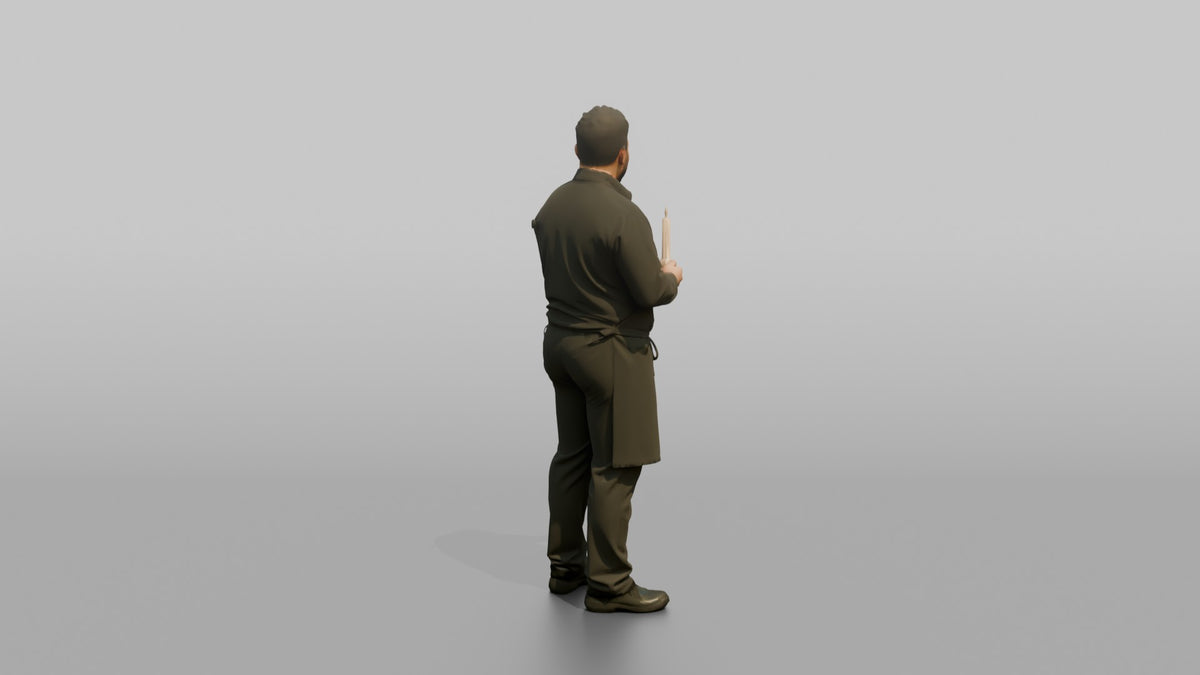 Server Woman Holding A Lit Candle For A Table Setting - 3D character model, view 3
