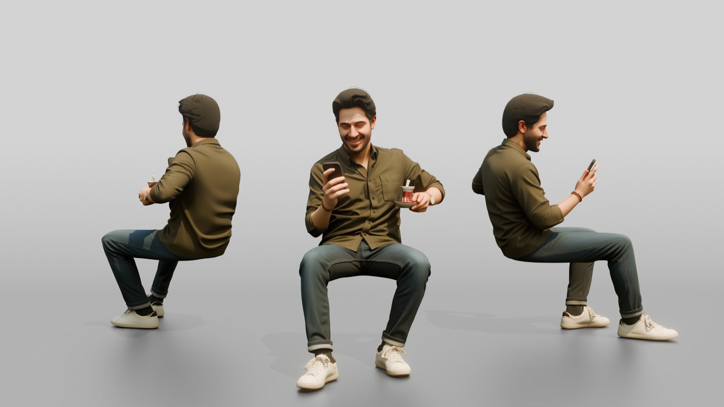 Man Drinking Tea on Park Bench